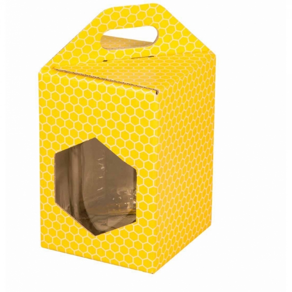 SCATOLA REGALO PER 1 VASETTO DA 250 GR. DI MIELE - GIALLA CON CELLETTE
