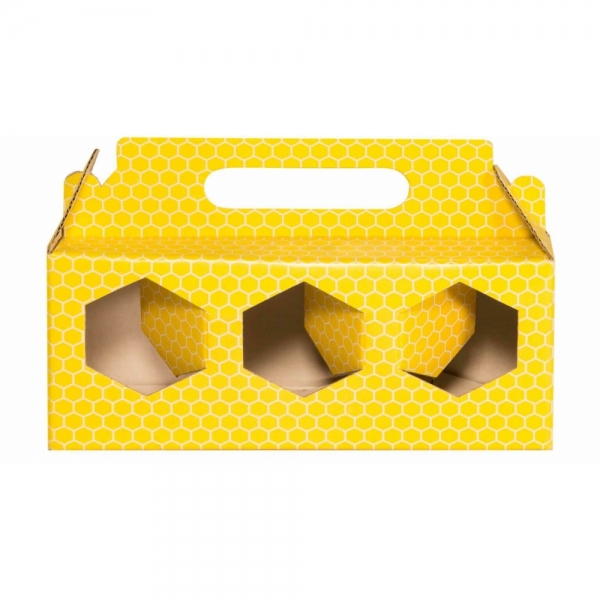 SCATOLA REGALO PER 3 VASETTI DA 250 GR- GIALLA CON CELLETTE